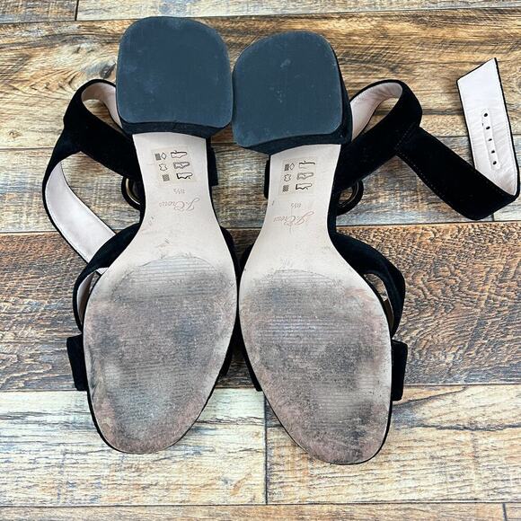J. Crew Black Velvet Penny Sandals Women's 8.5 Chunky Block Heels Cross Strap - Picture 8 of 9